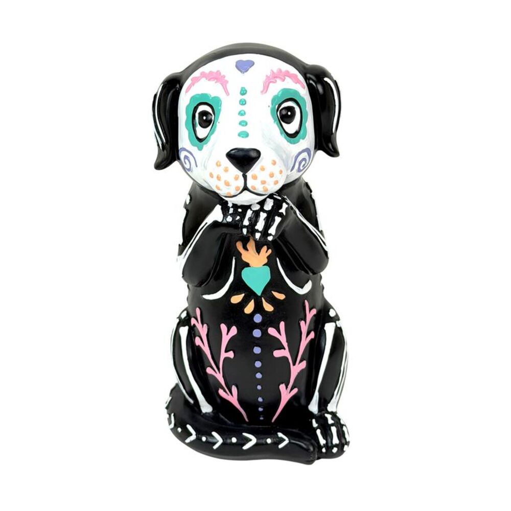 Day of the Dead Skeleton Dog Figurine Glossy Resin 8.75 Inch Halloween Decor
